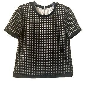 Calvin Klein Black Grid Pattern Blouse Business Elegant Office Top Size S